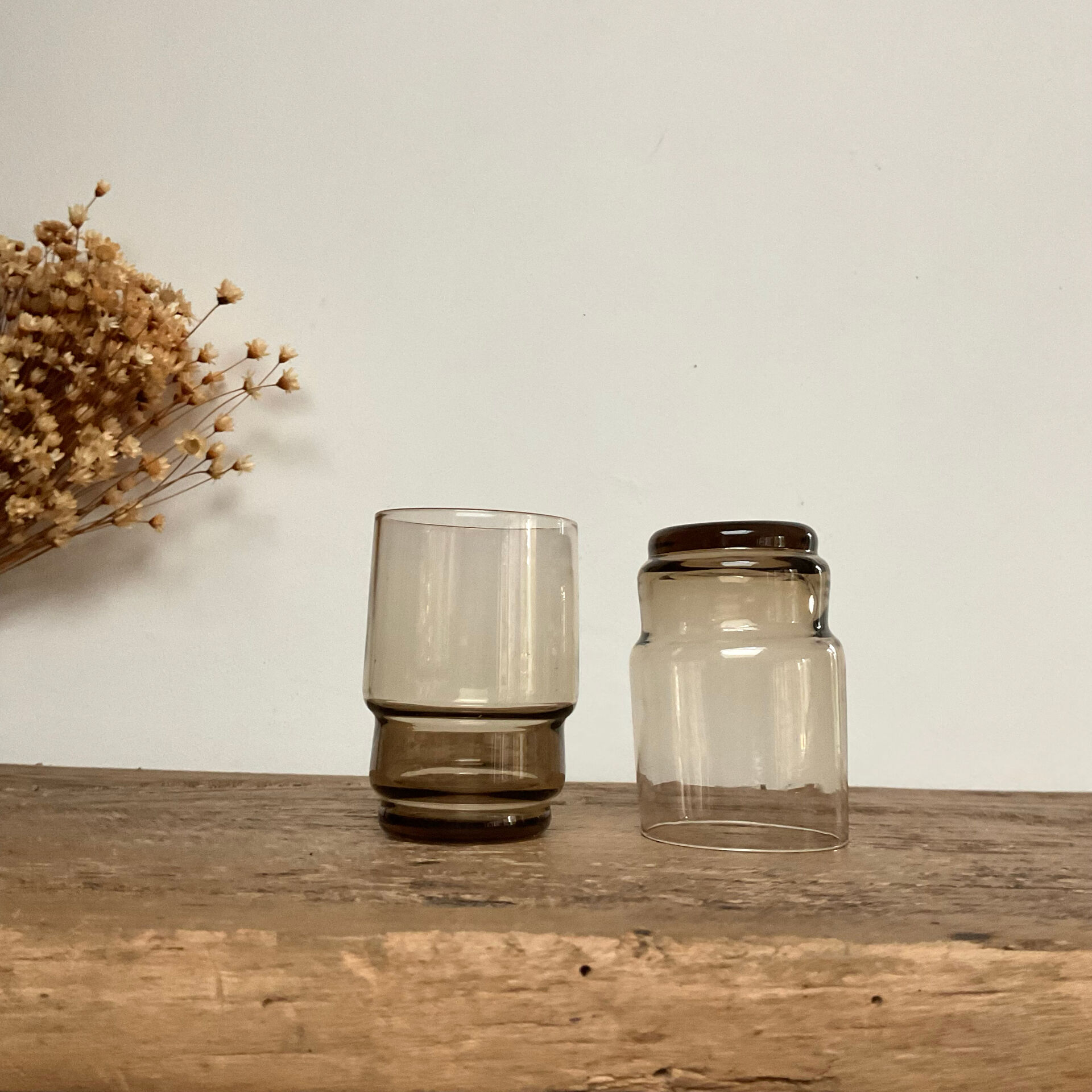 9 vintage smoked liqueur glasses