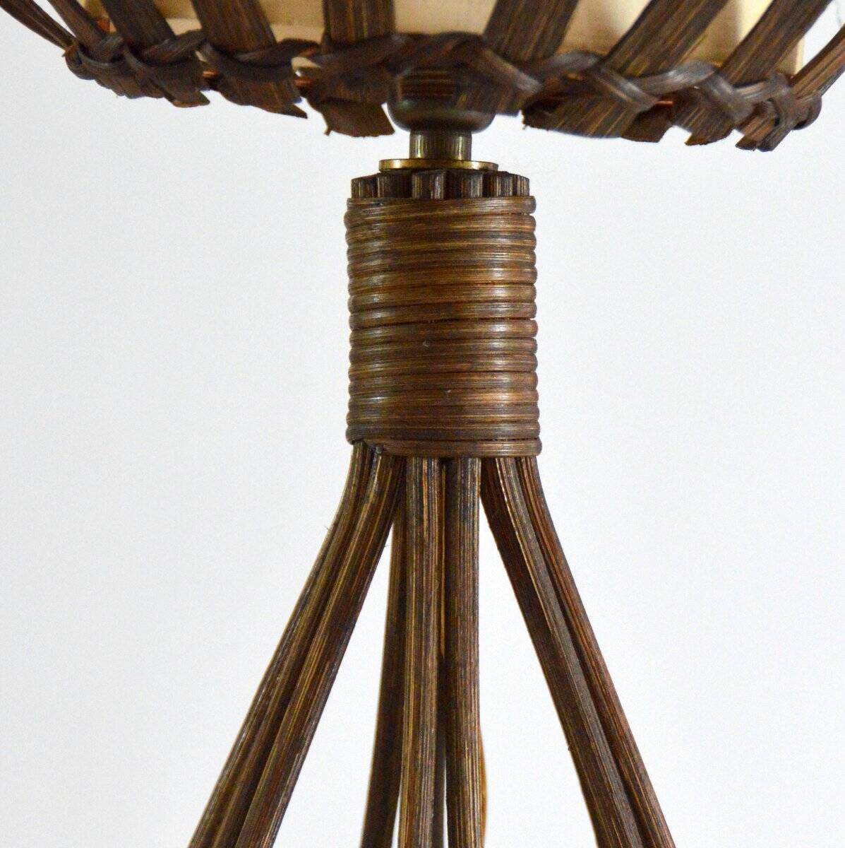 Louis Sognot bedside lamp in vintage rattan 1950