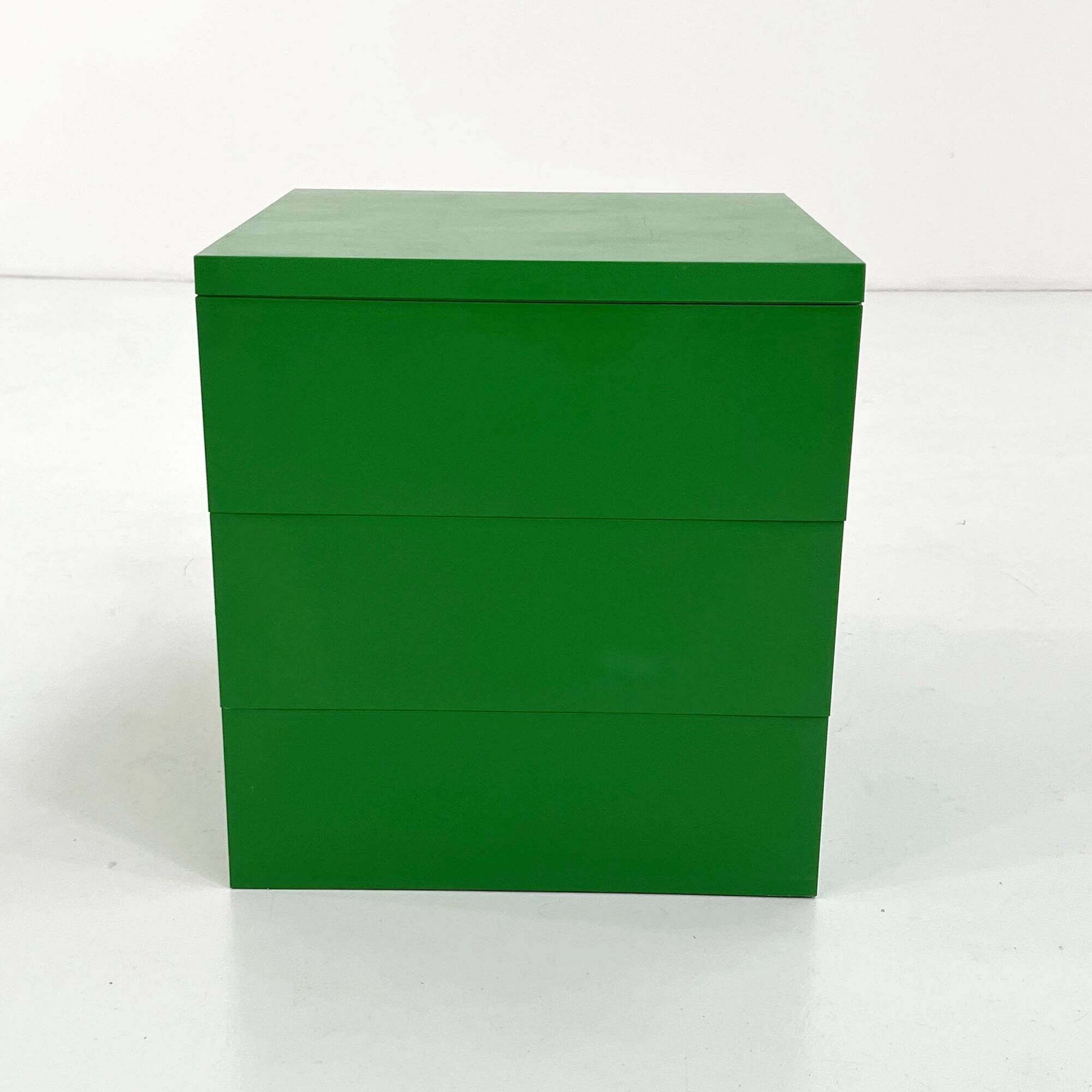 Green plastic 3-drawer chest by Simon Fussell for Kartell, 1970.