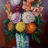 Still life 'Gladioli and Dahlias' Oil on canvas 36x33 signed J.D Vincent