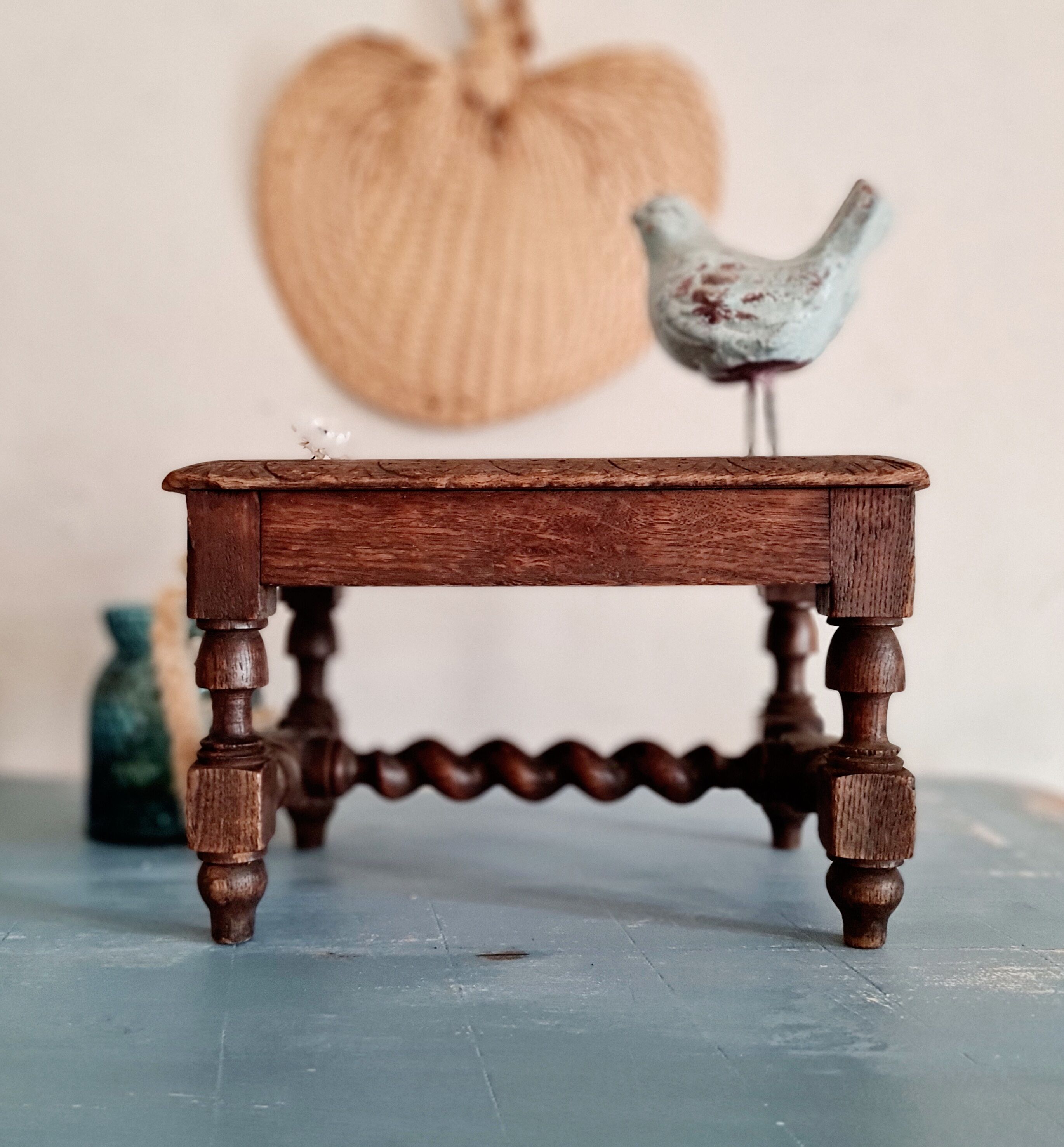 Small old carved wooden bench