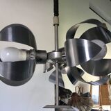 Space-age pendant lamp with 3 stainless steel lights and brushed aluminum adjustable in height - design 1970