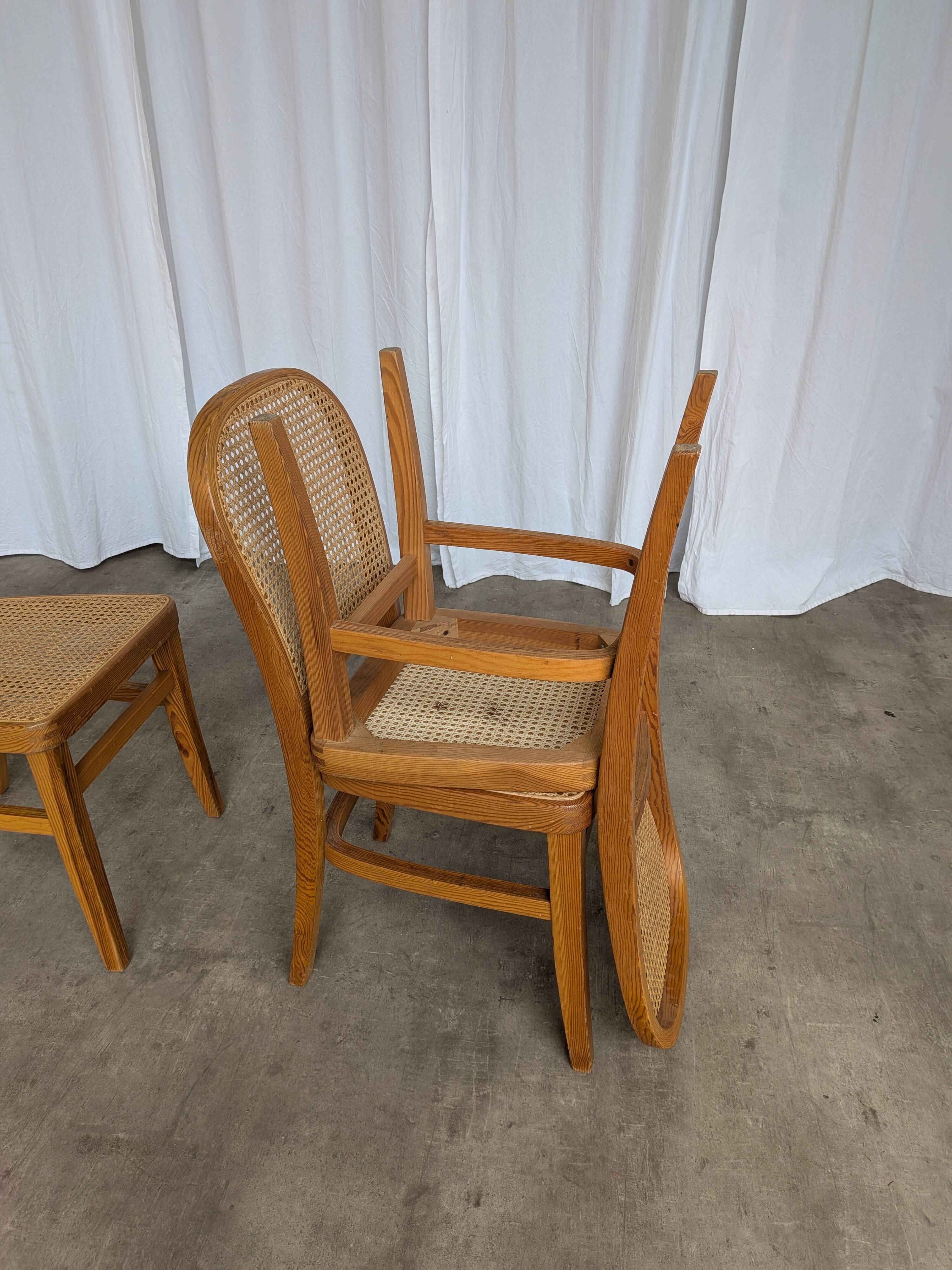 Set of 3 Vintage Wooden Dining Chairs with Cane Seat - Mid-Century Yugoslav