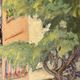 1940s French oil painting on wood. Cityscape