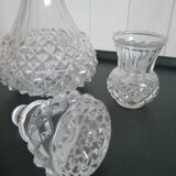 Diamond cut carafe and small vase