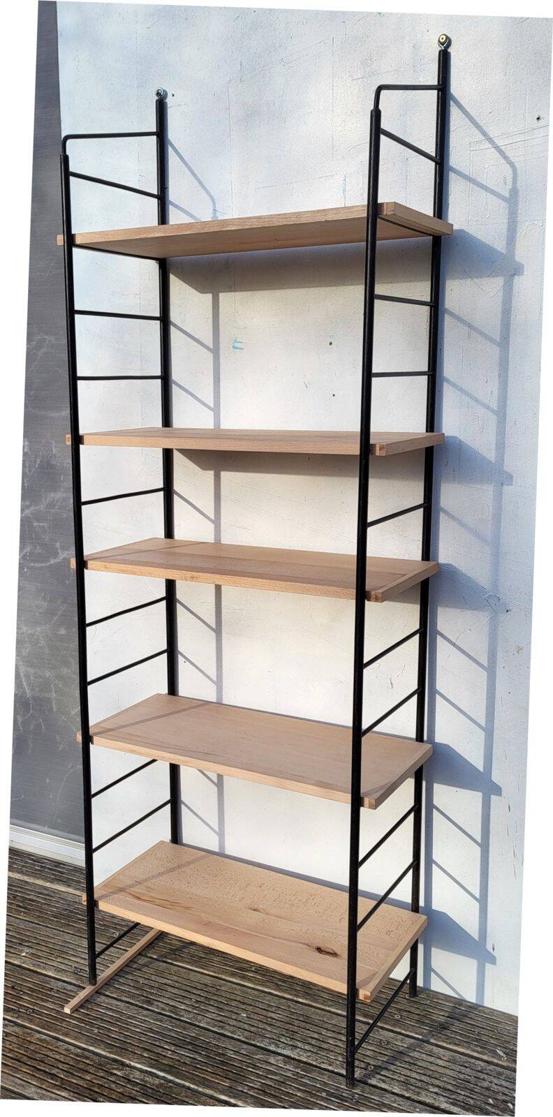 Large String shelf with wooden ladders and metal.