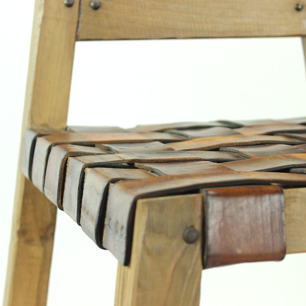 Tabourets de barre de cru en bois et cuir, Tchécoslovaquie années 1950