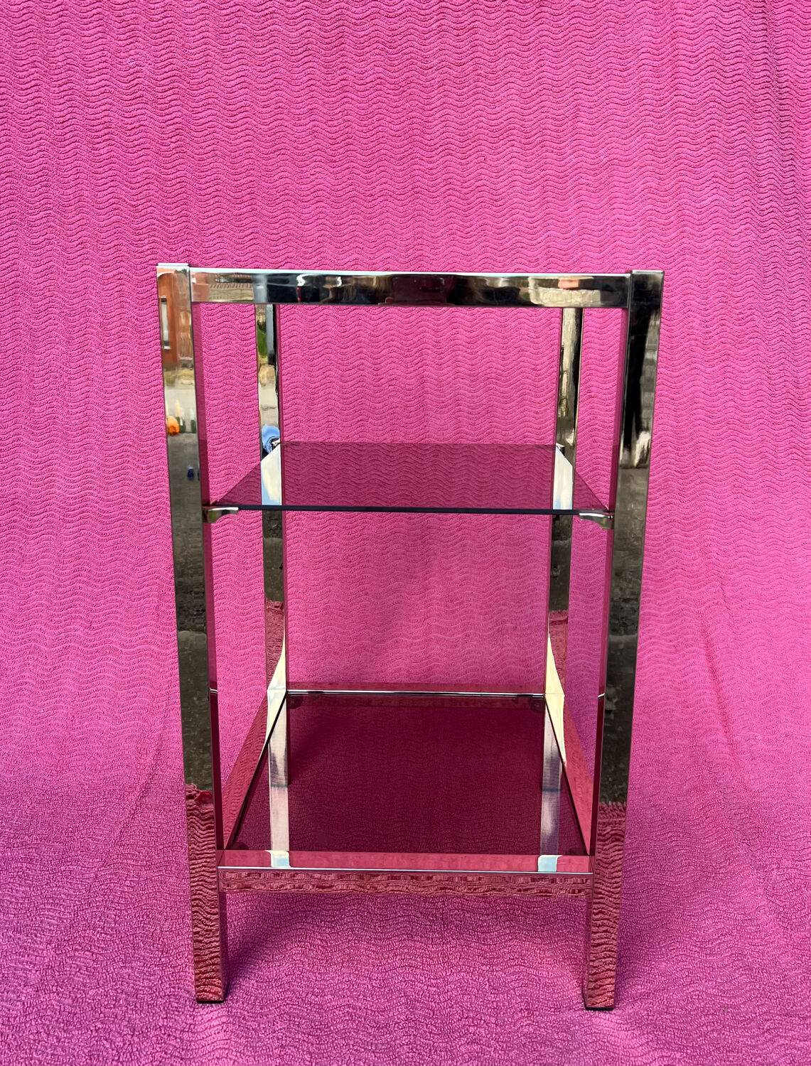 Vintage 1970 coffee table square gold bright square tube 3 platters