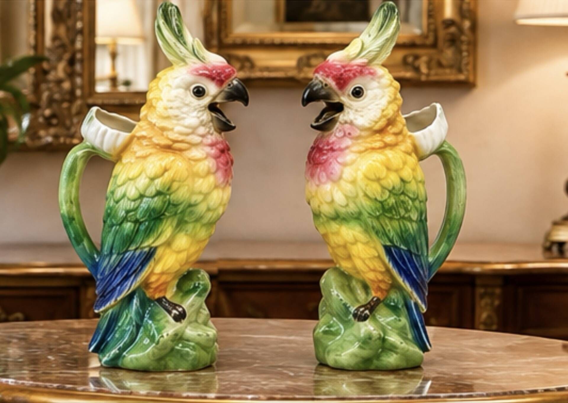 Pair of vintage ceramic cockatoo parrots – 40 cm