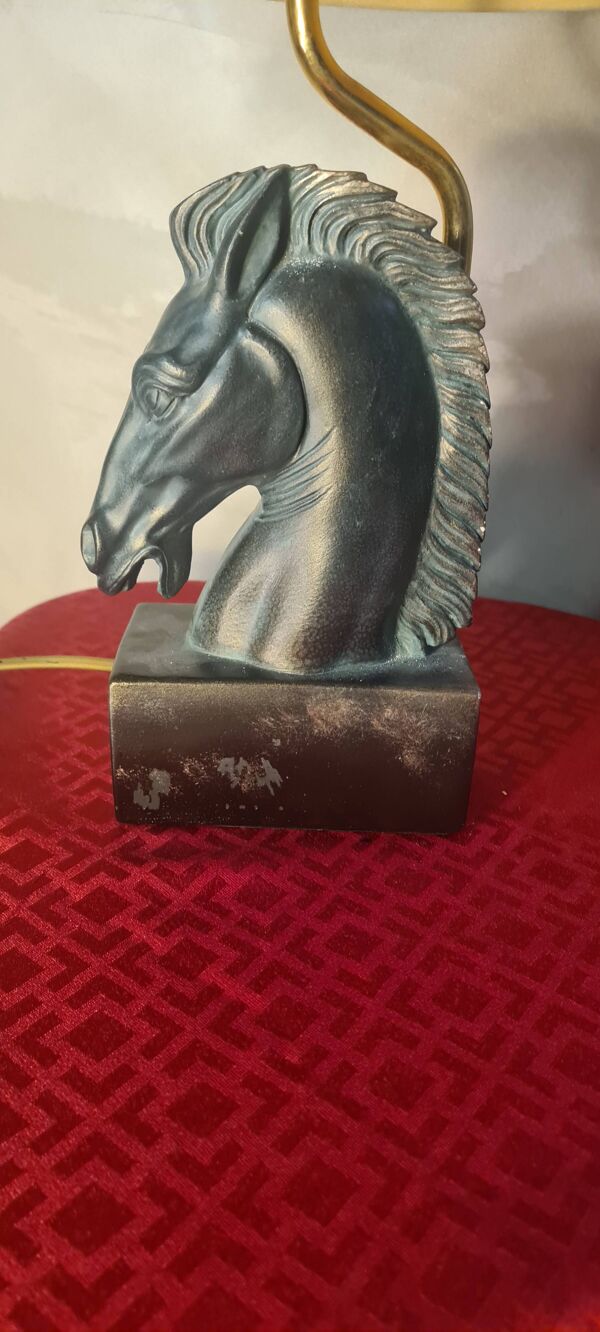 lampe tete de cheval et abat jour en jute 44x30 tres bon etat