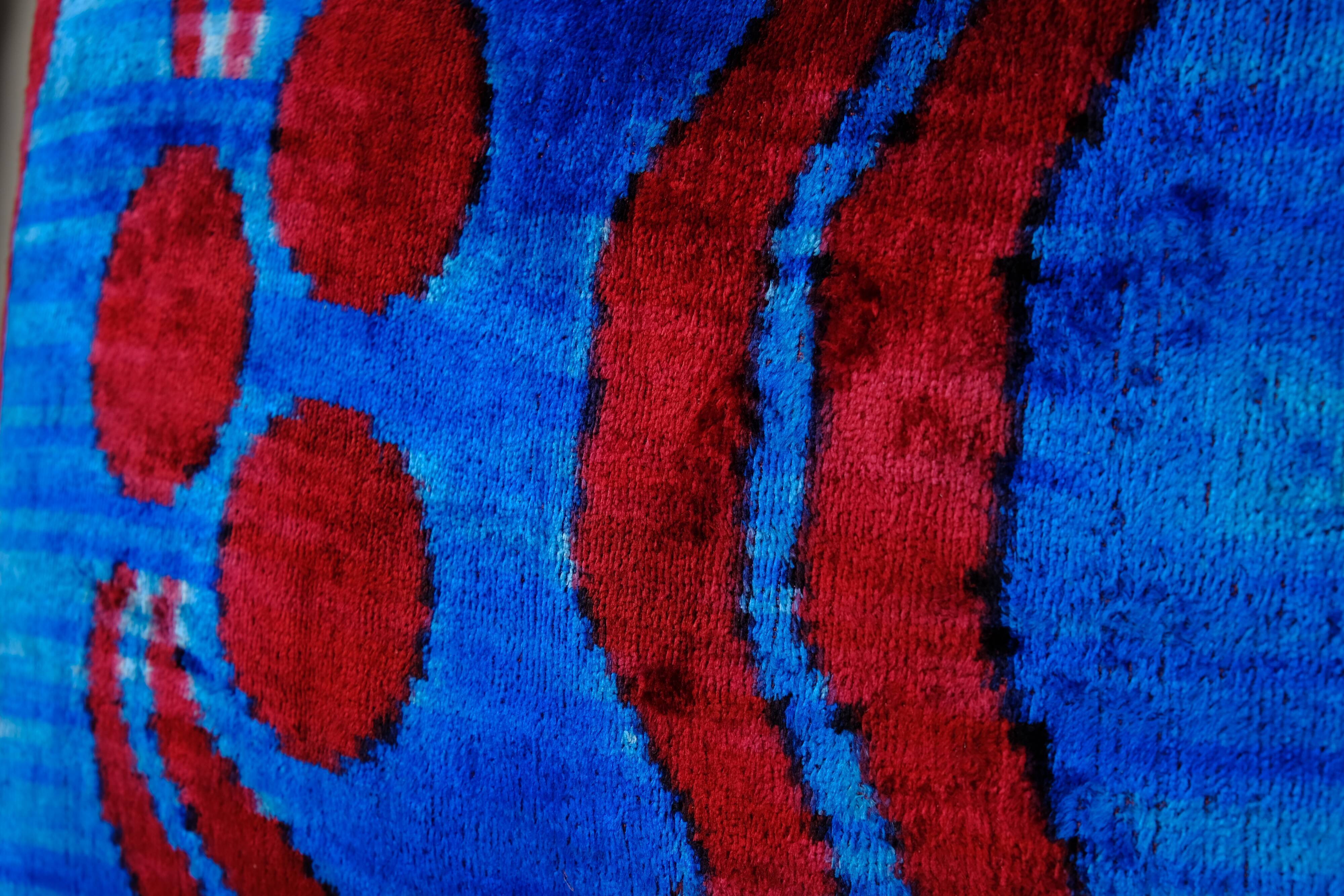 Handmade blue ikat velvet pillows