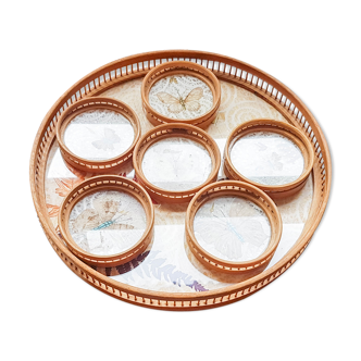 Wicker tray and butterfly coaster