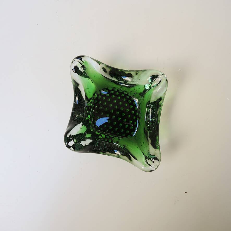 Antique Green Blown Glass Ashtray