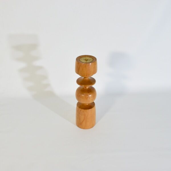 Candle holder in turned solid wood and brass