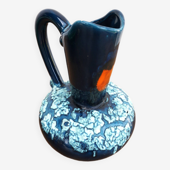 Vintage blue fat lava ceramic vase signed E. Bouchter