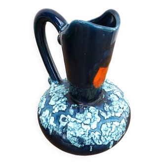 Vase vintage en céramique fat lava bleu signé E. Bouchter