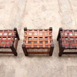 Brazilian Brutalist footstools with patchwork leather, 1960