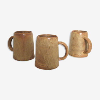 Lot de 3 mugs en grès années 70