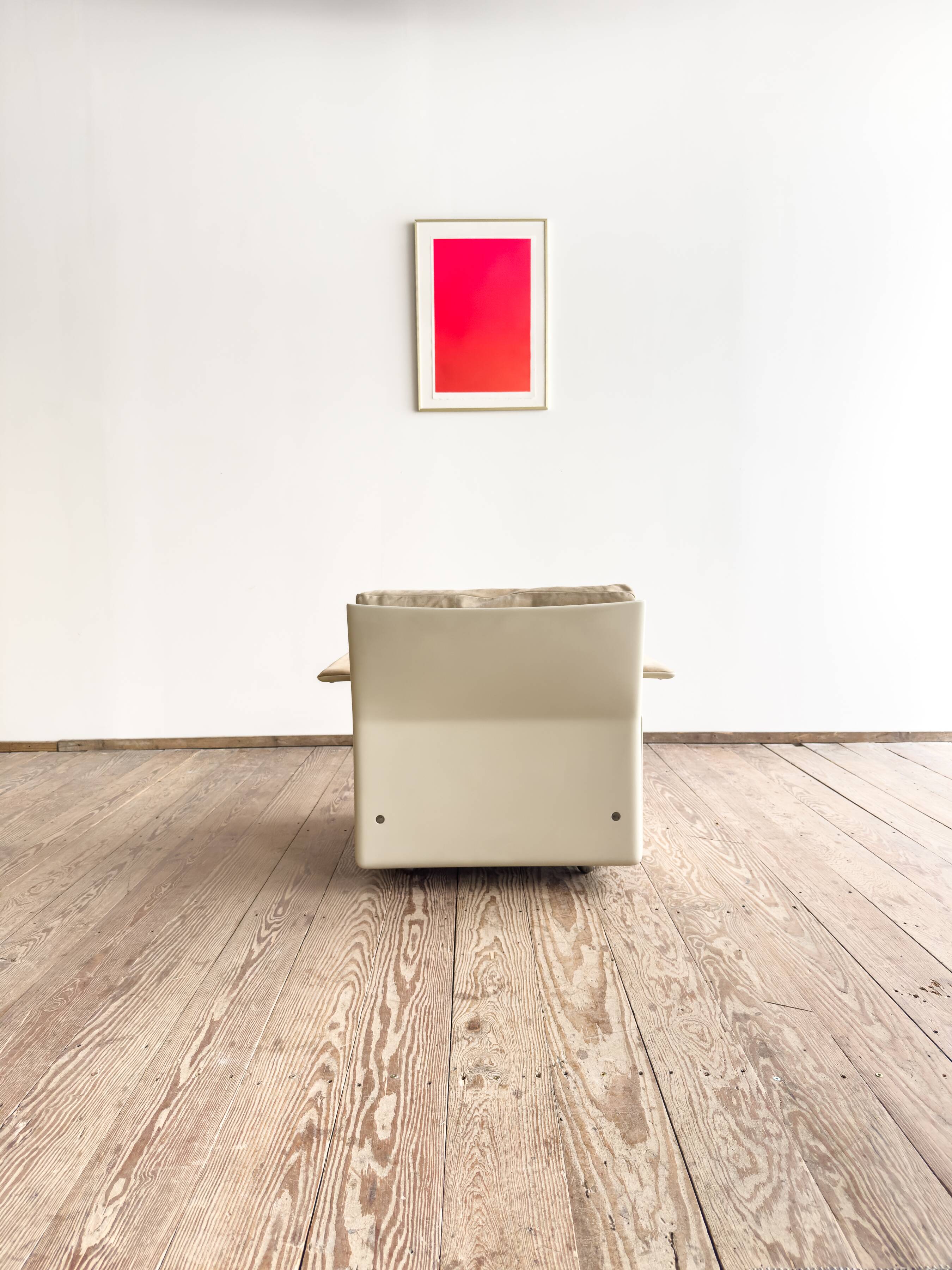 Fauteuil design 620 en cuir suédé beige par Dieter Rams, Vitsœ, Mid-Century