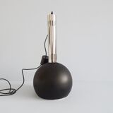 large industrial pendant lamp made of metal and chrome with black shrink lacquer, ball lamp 1960s