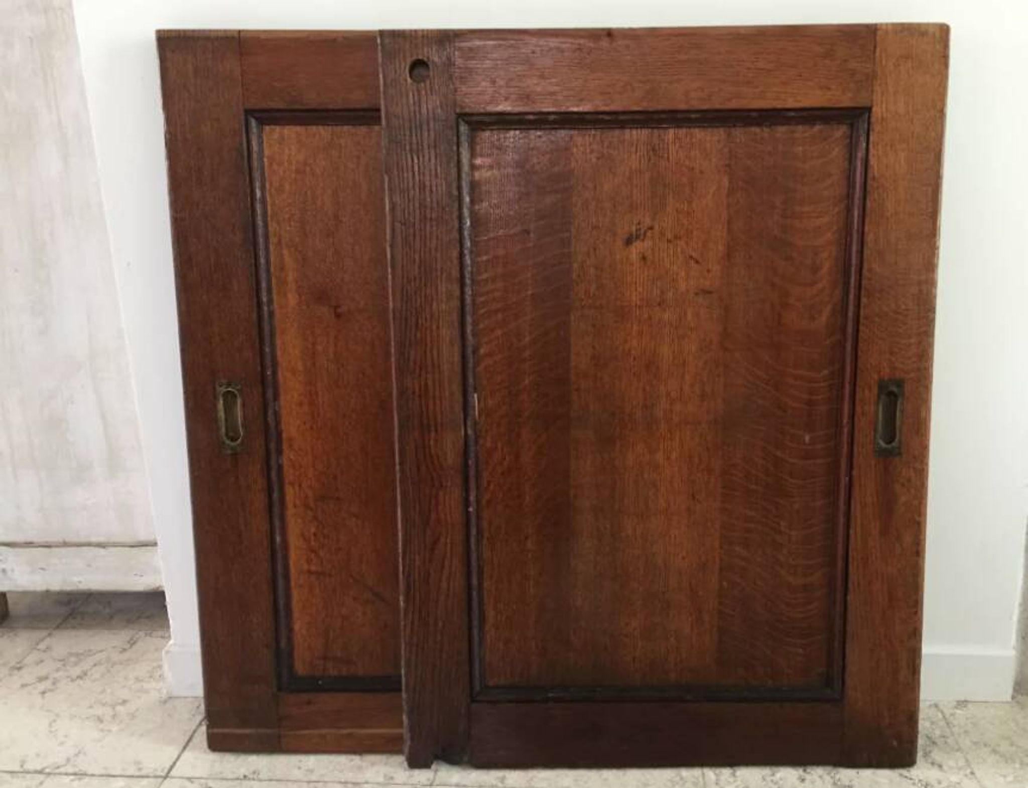 Pair of vintage oak sliding doors