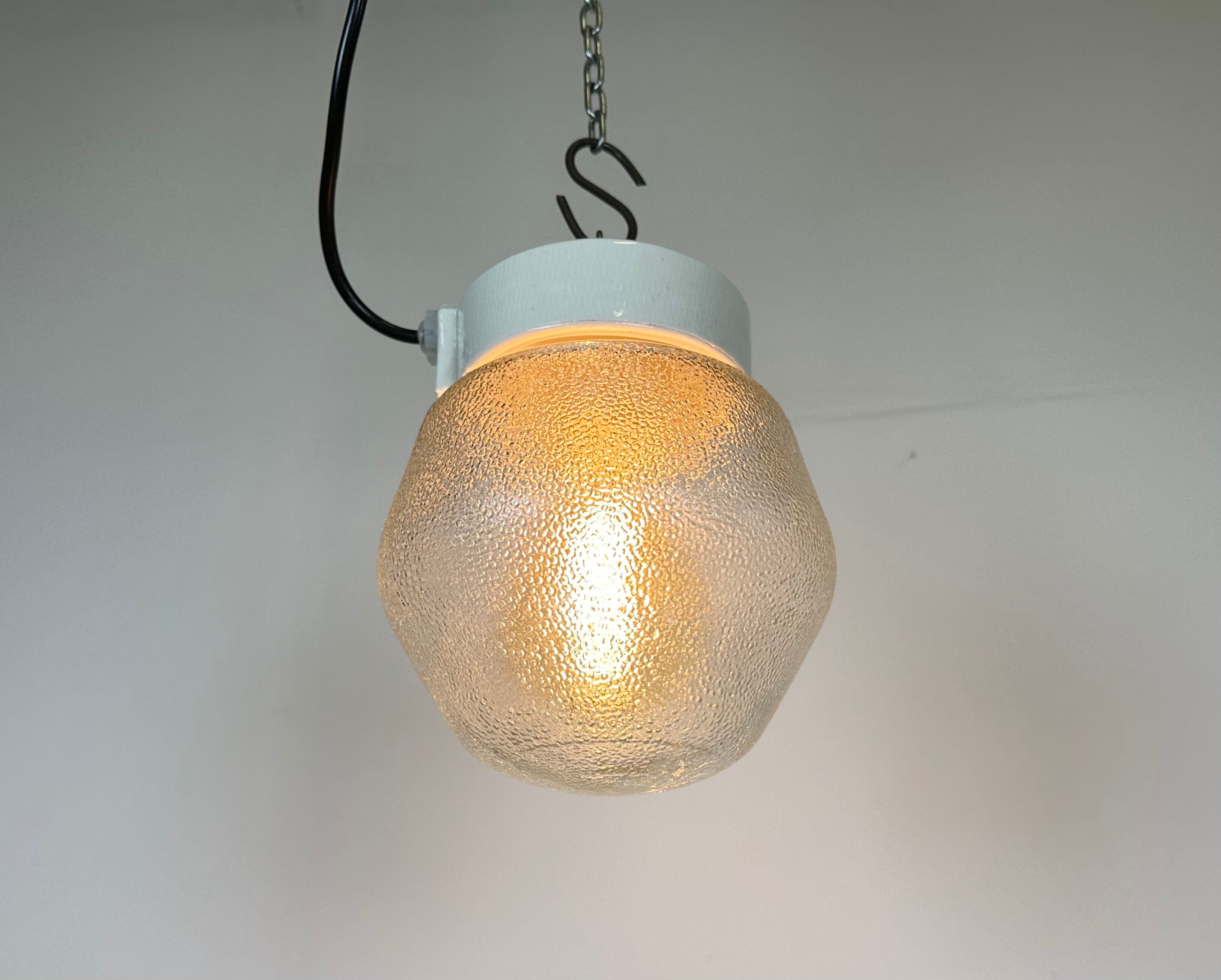 Vintage White Porcelain Pendant Light with Frosted Glass, 1970s