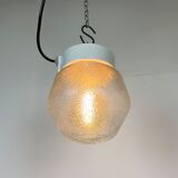 Vintage White Porcelain Pendant Light with Frosted Glass, 1970s