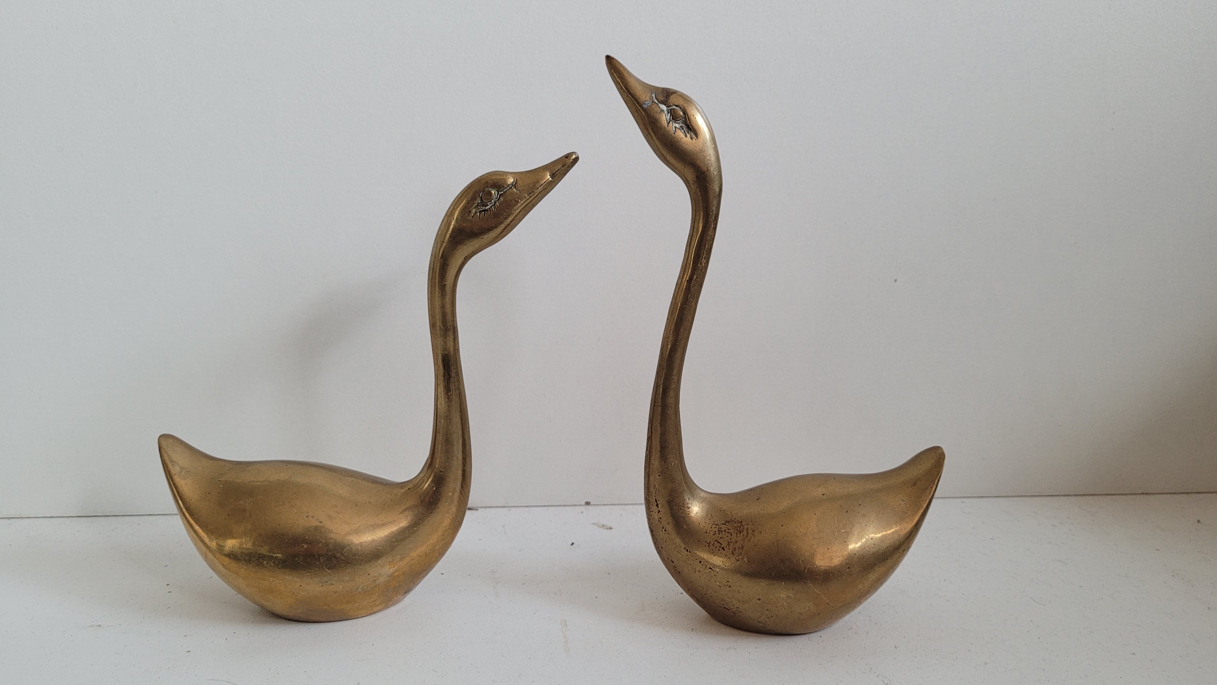 Duo brass swans