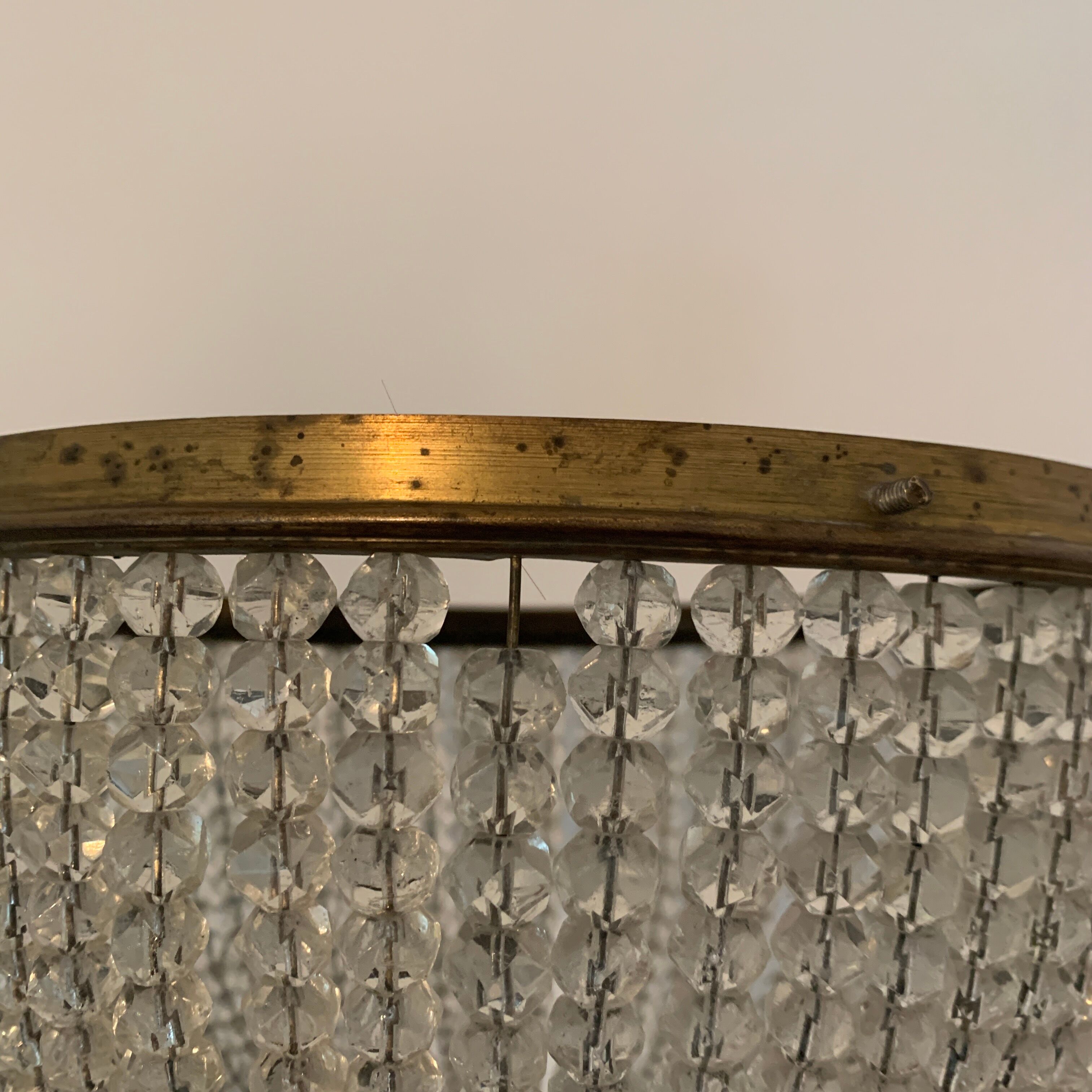 Ceiling light basket old 19th brass and faceted glass beads
