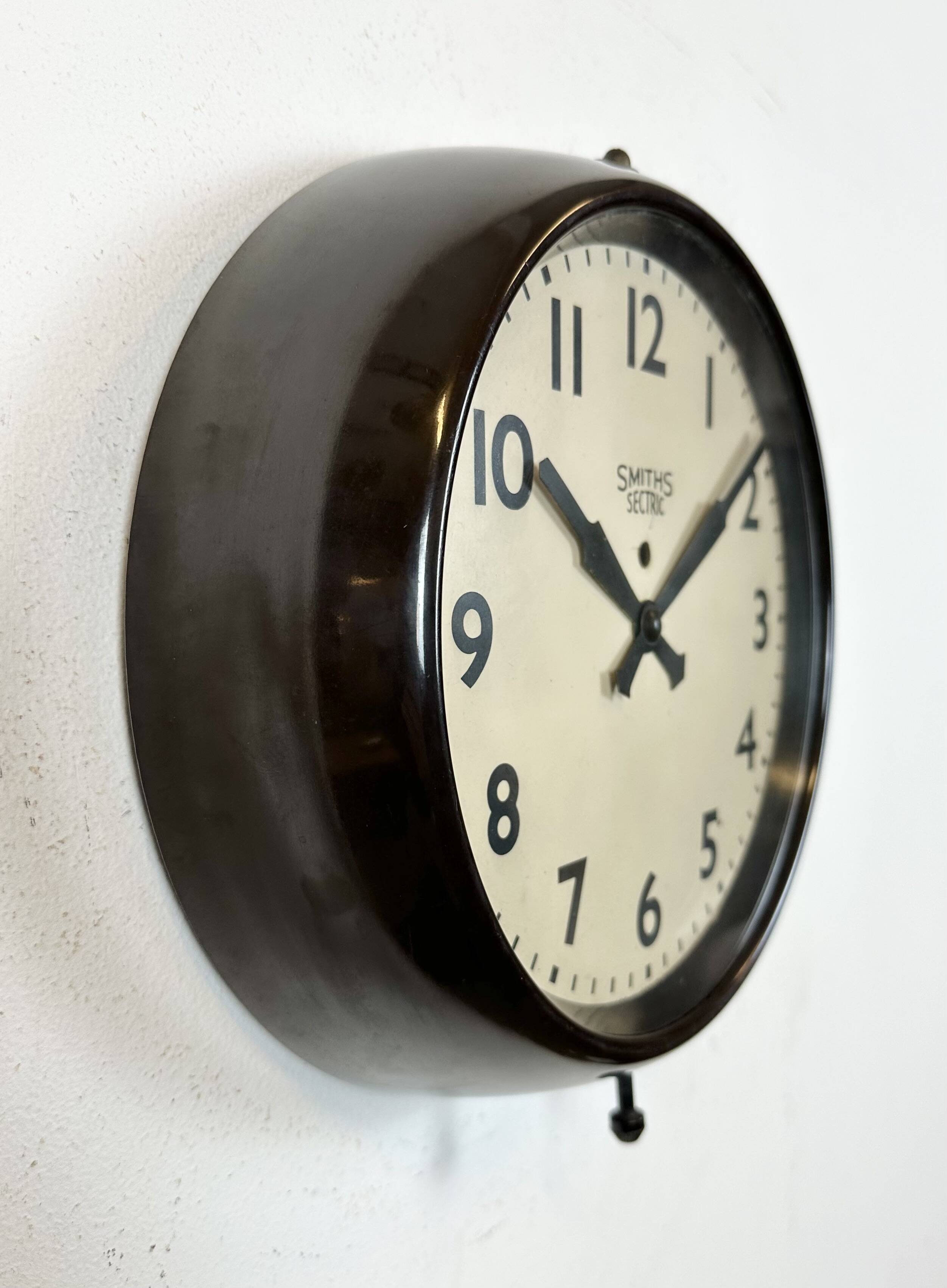 Vintage brown bakelite electric wall clock from smiths sectric, 1950s