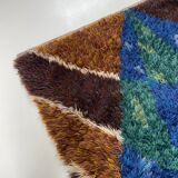 Abstract scandinavian multicolor high pile rya rug carpet, sweden, 1960s