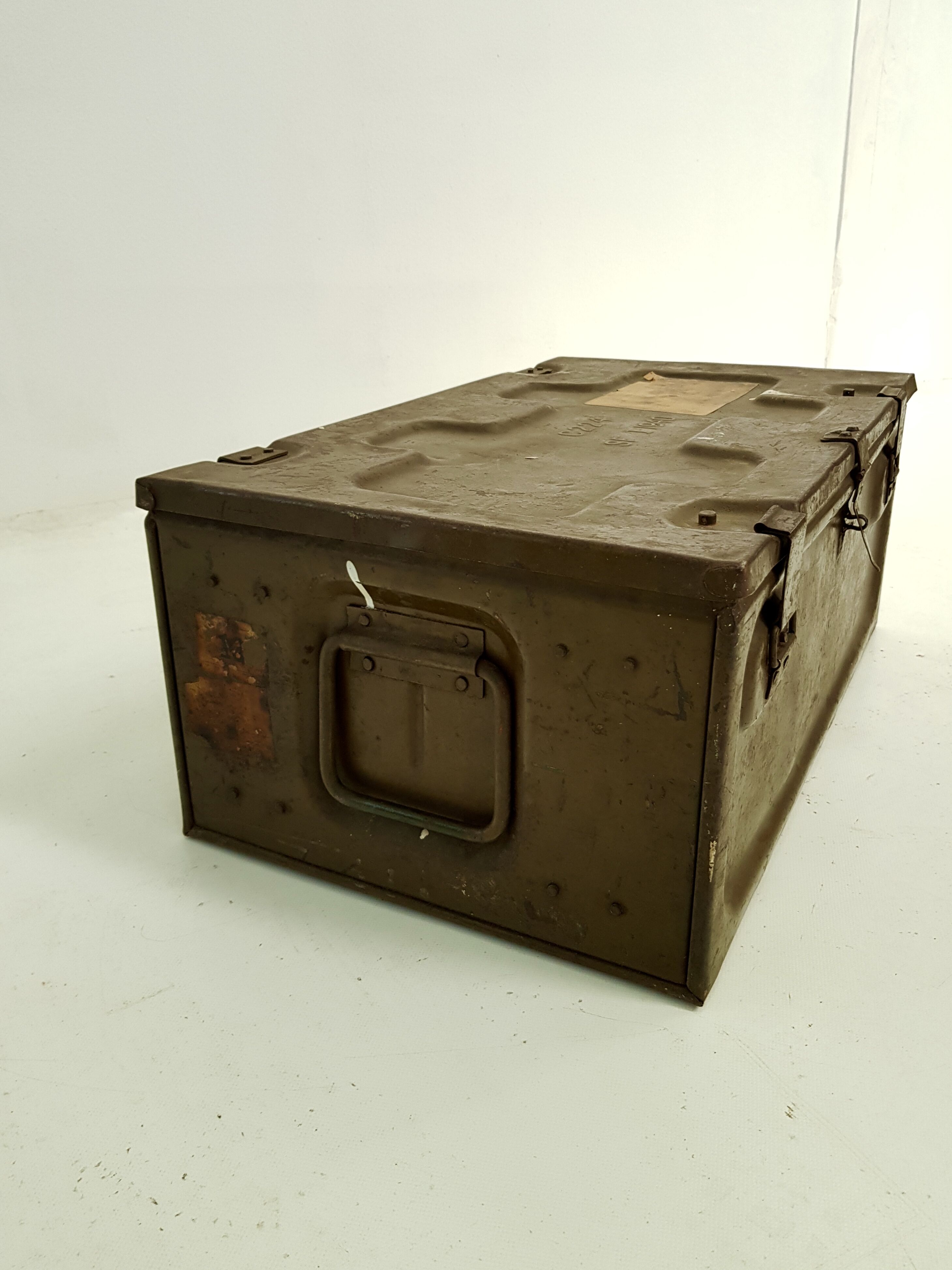 Old crate or military trunk metal patina original vintage canteen
