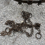 Castle chandelier in oak and cast iron 1950 60