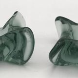 Pair of vintage blue/green tinted glass candlesticks from the 70s