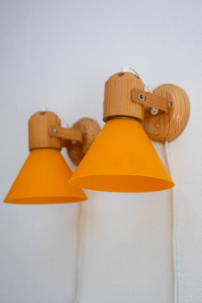 Pine wall sconces from Solbacken, 1975, set of 2