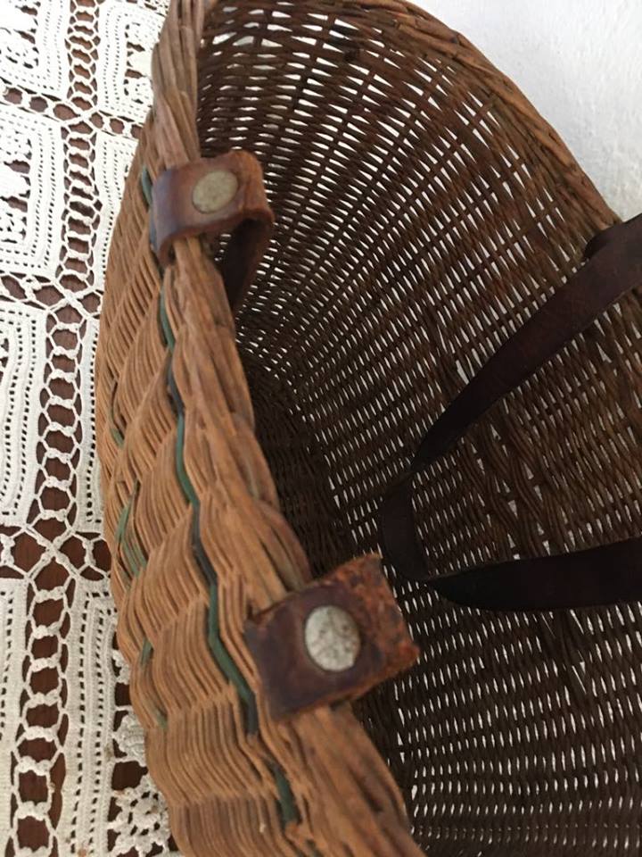 Basket with two handles leather 60s