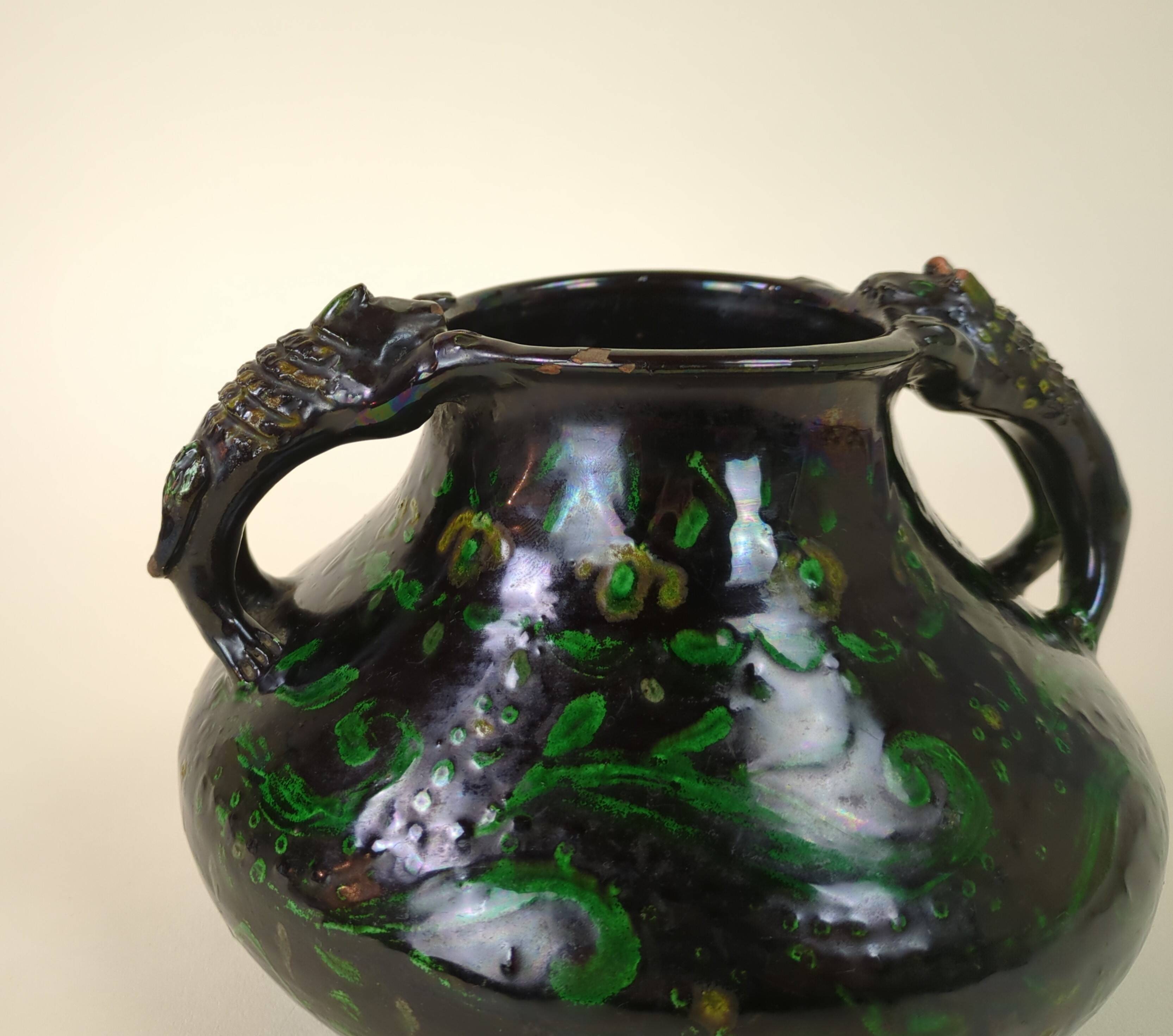 Spanish pottery vase with two handles