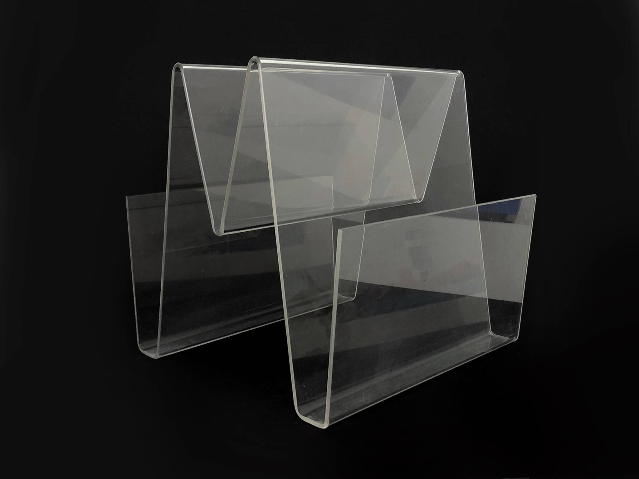 Vintage magazine rack, transparent plexiglass magazine rack