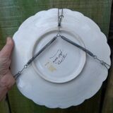 Old Gien earthenware scalloped plate with blue/yellow flower basket motifs