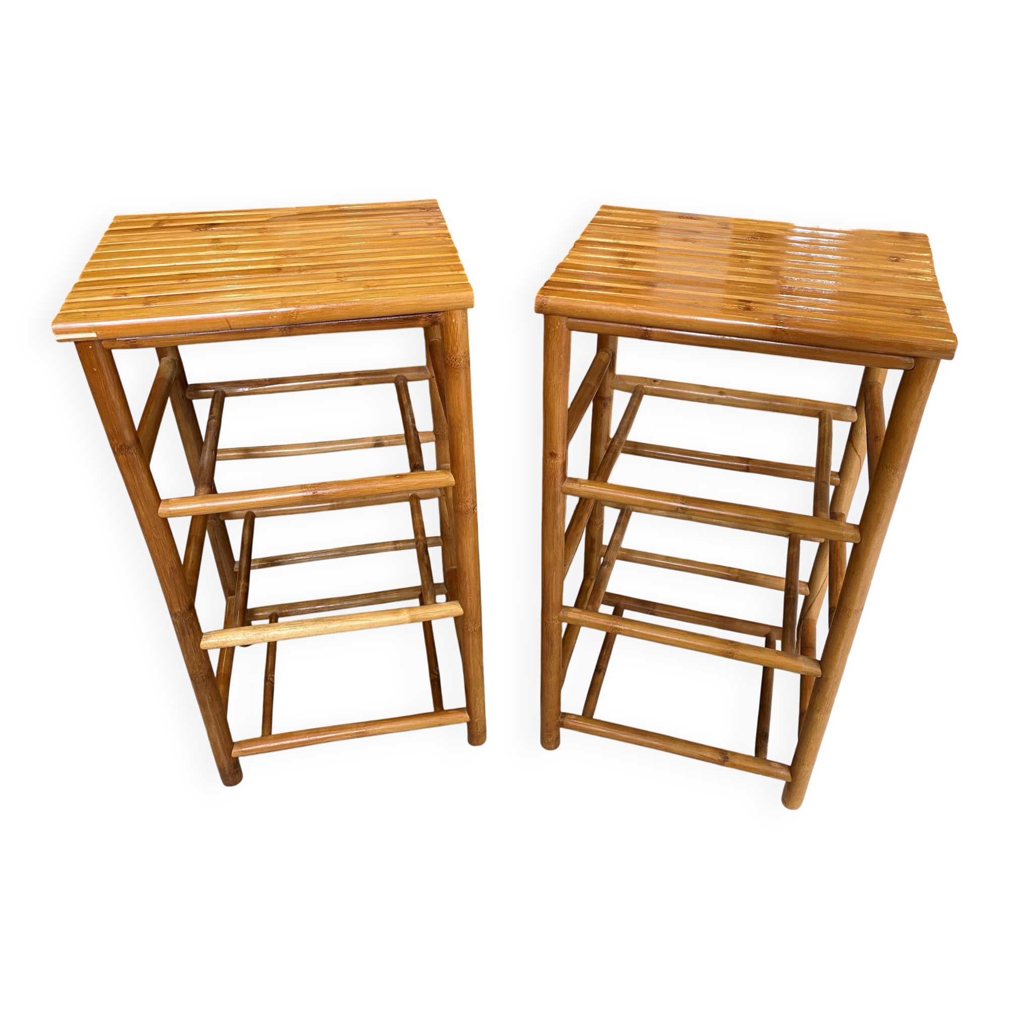 Pair of vintage bamboo high bar stools