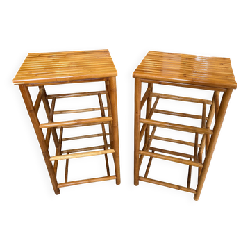 Paire de tabourets de bar haut en bambou vintage