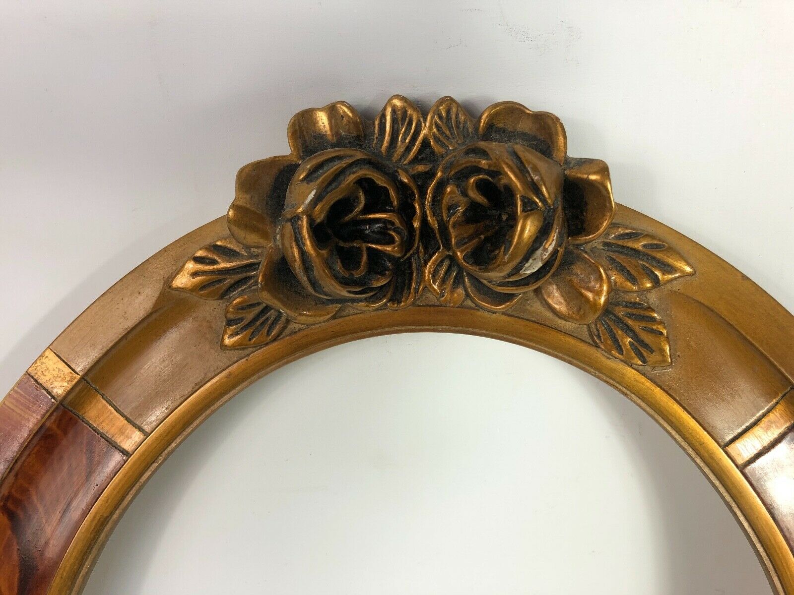 Old oval frame patinated wood & gilded stucco 1930, 52x40cm