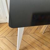 Black and white powder-coated metal dining table - Prouvé style