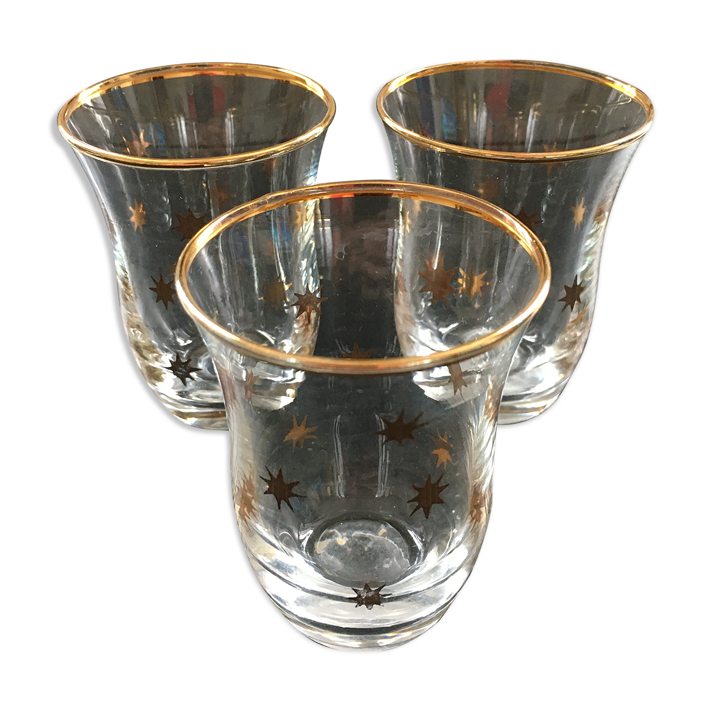 Lot 3 glasses golden stars