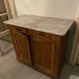 Antique sideboard chest of drawers in oak wood and marble top