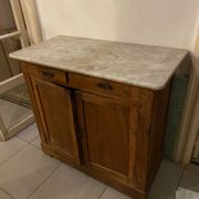 Buffet ancien commode en bois chêne et plateau marbre