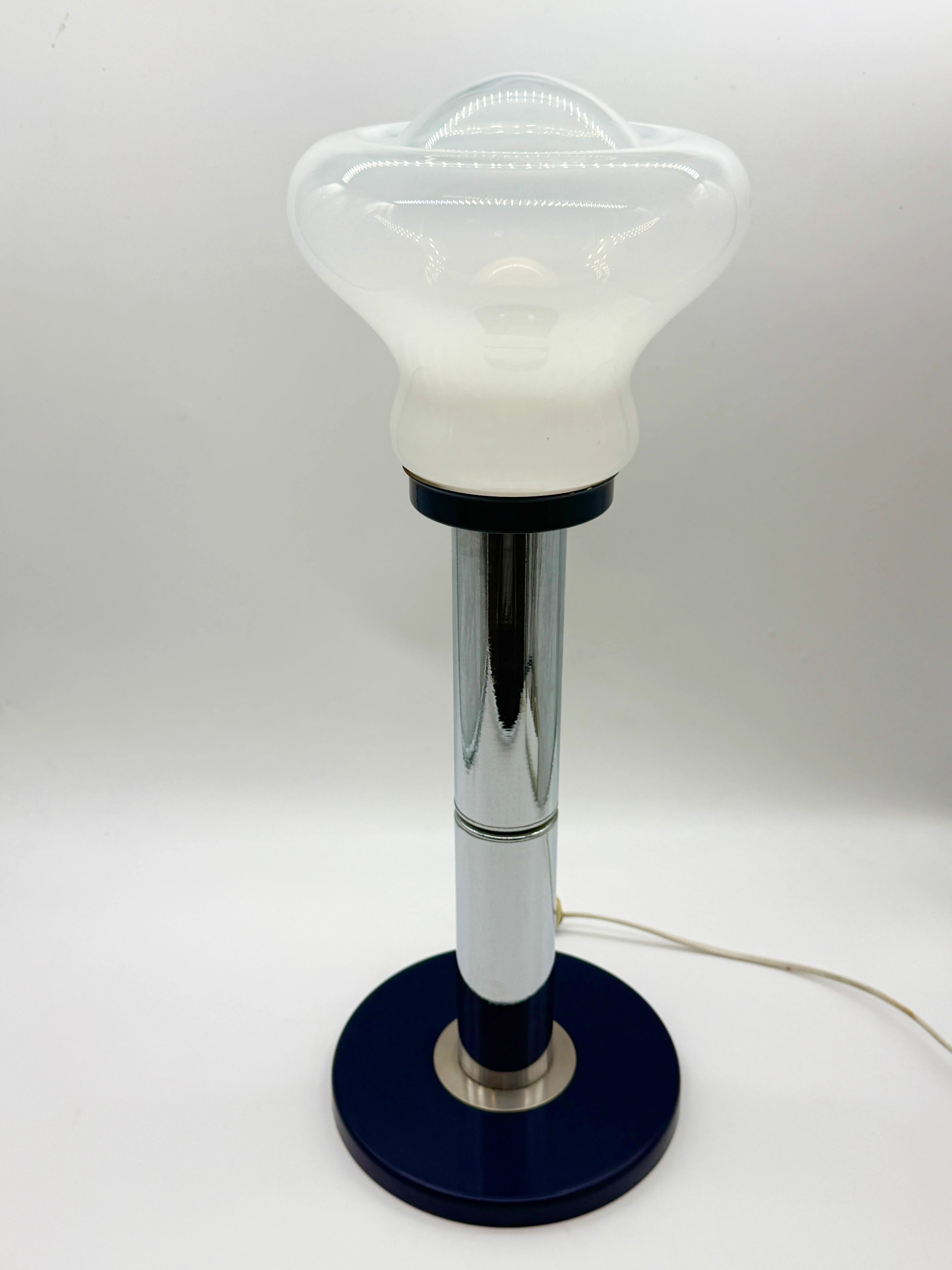 Large blue and chrome table lamp, Italy 1970s