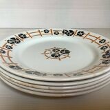 Cinq anciennes assiettes plates faïence année 30 modèle nymphéas