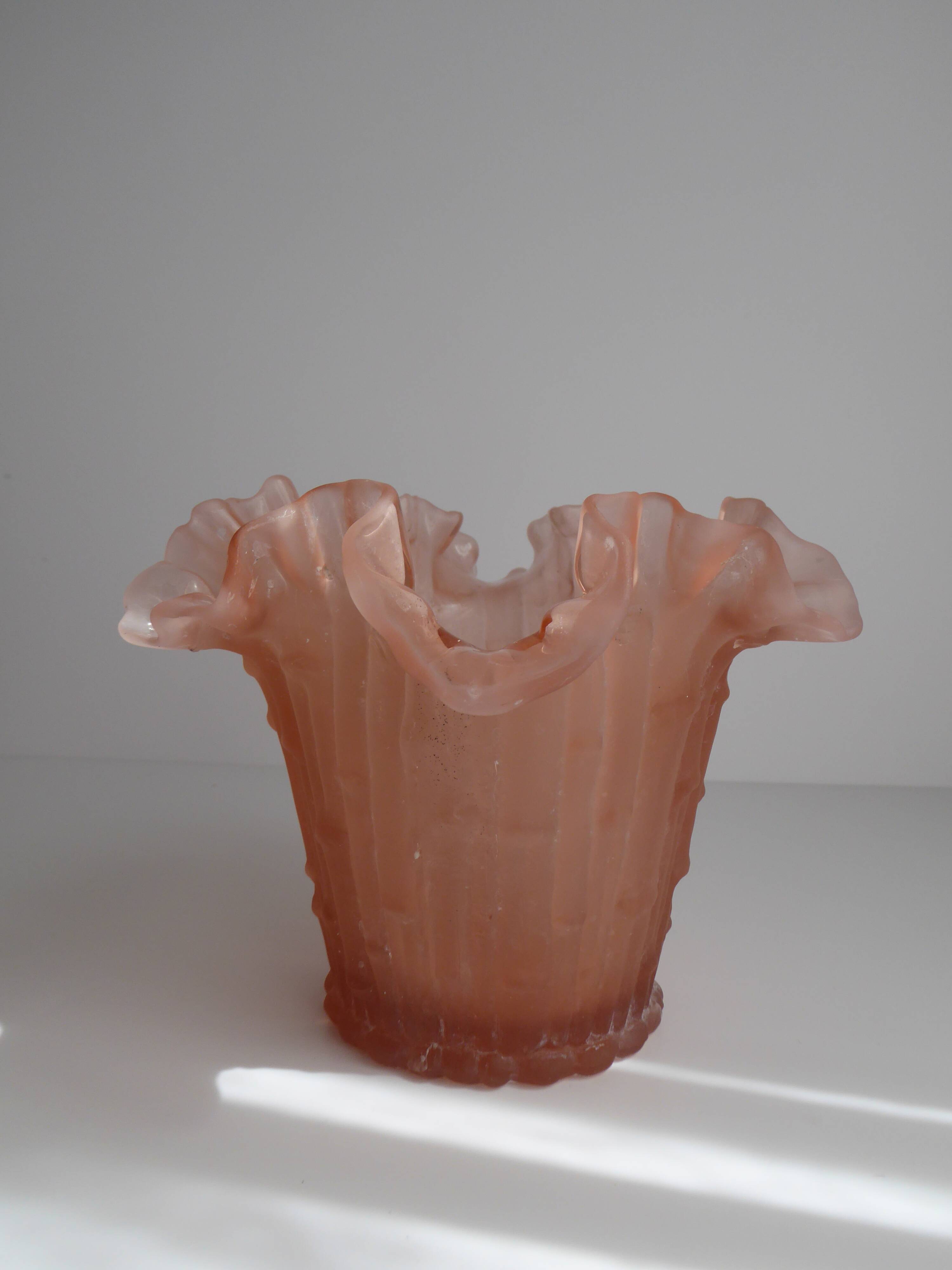 Pink frosted glass vase