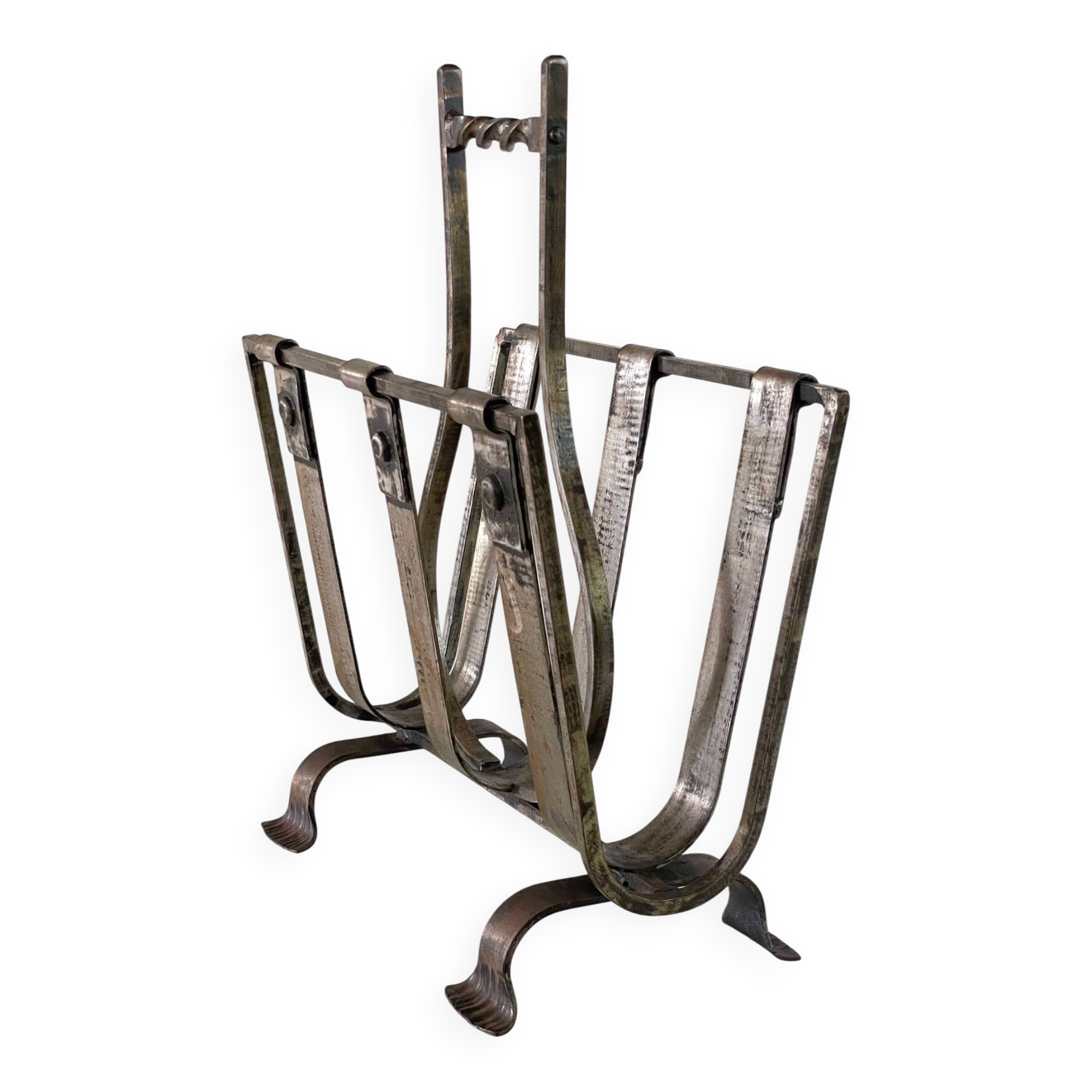Vintage Brutalist Steel Magazine Rack